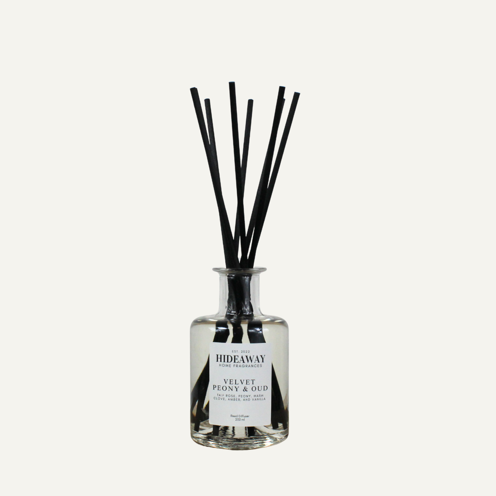 Luxury 200ml reed diffuser with taif rose, peony and vanilla, rich romantic scent for bedroom or lounge