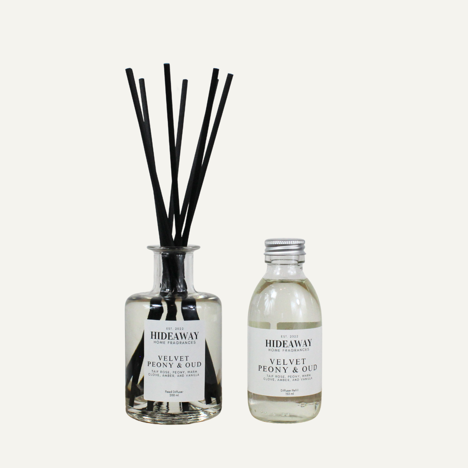 Opulent floral oud reed diffuser 200ml, warm amber, clove and praline aroma for elegant interiors