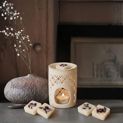 Velvet Peony and Oud botanical soy wax melts in eco-friendly gift packaging - Hideaway Home Fragrances