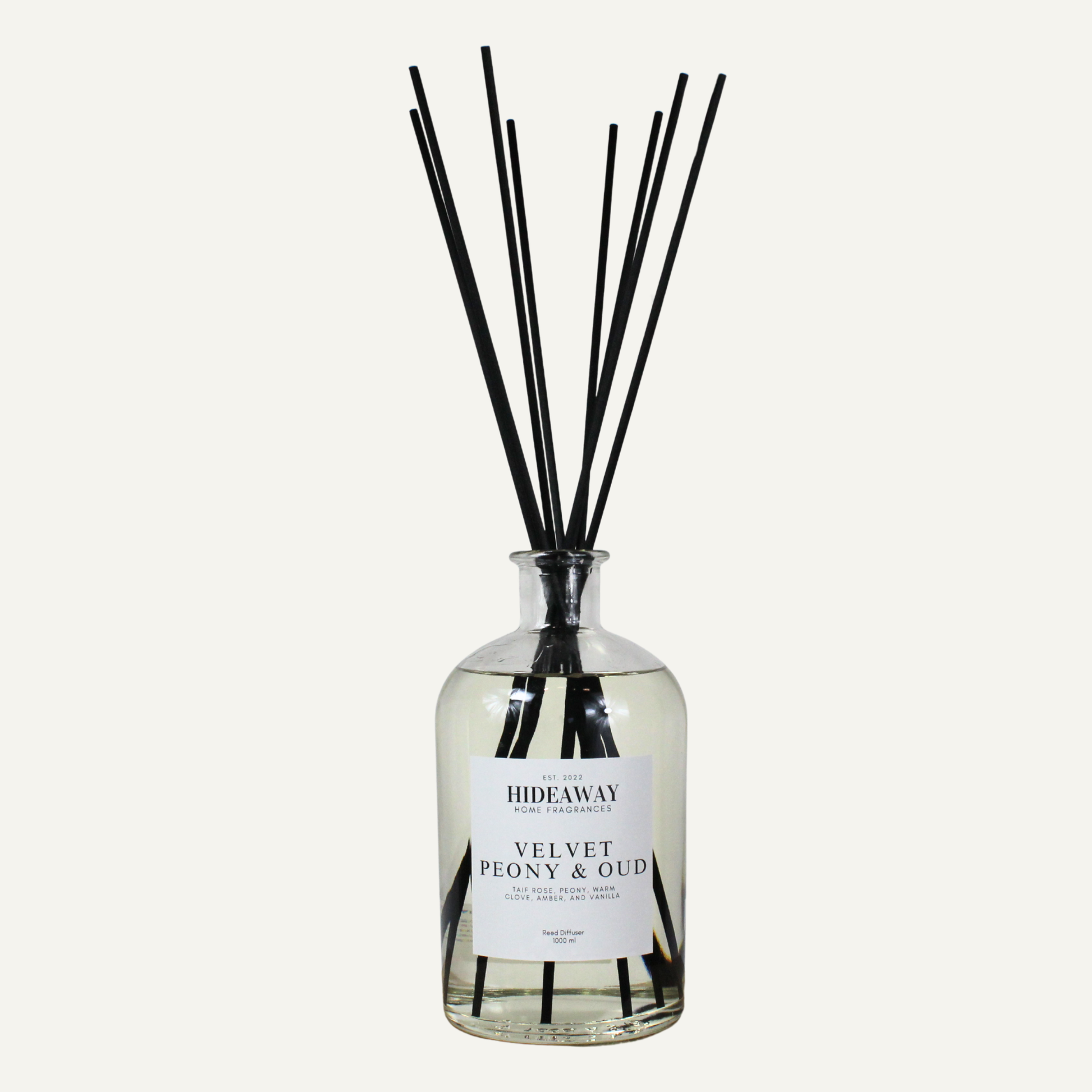 Grand scale floral oud reed diffuser 1000ml, decadent velvet peony aroma for elegant living spaces