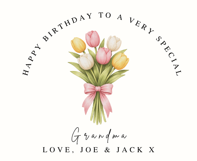 Close up of personalised grandma birthday luxury tulip reed diffuser gift for her - Hideaway Home Fragrances
