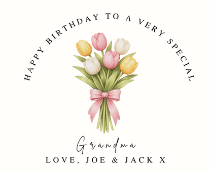 Close up of personalised grandma birthday luxury tulip reed diffuser gift for her - Hideaway Home Fragrances