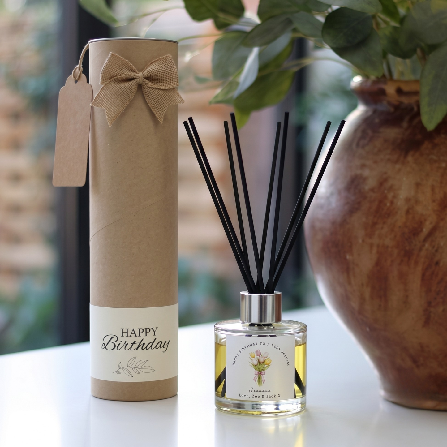 Grandma birthday tulip candle and reed diffuser keepsake gift set ready to give - Hideaway Home Fragrances