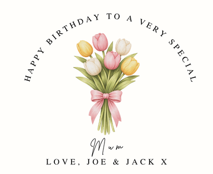 Close up of personalised mum birthday luxury tulip reed diffuser gift for her - Hideaway Home Fragrances
