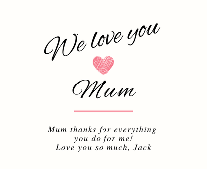Luxury personalised pamper gift set for mum with a sentimental We Love You Mum Mother's Day Candle & Reed Diffuser keepsake, elegantly boxed by Hideaway Home Fragrances