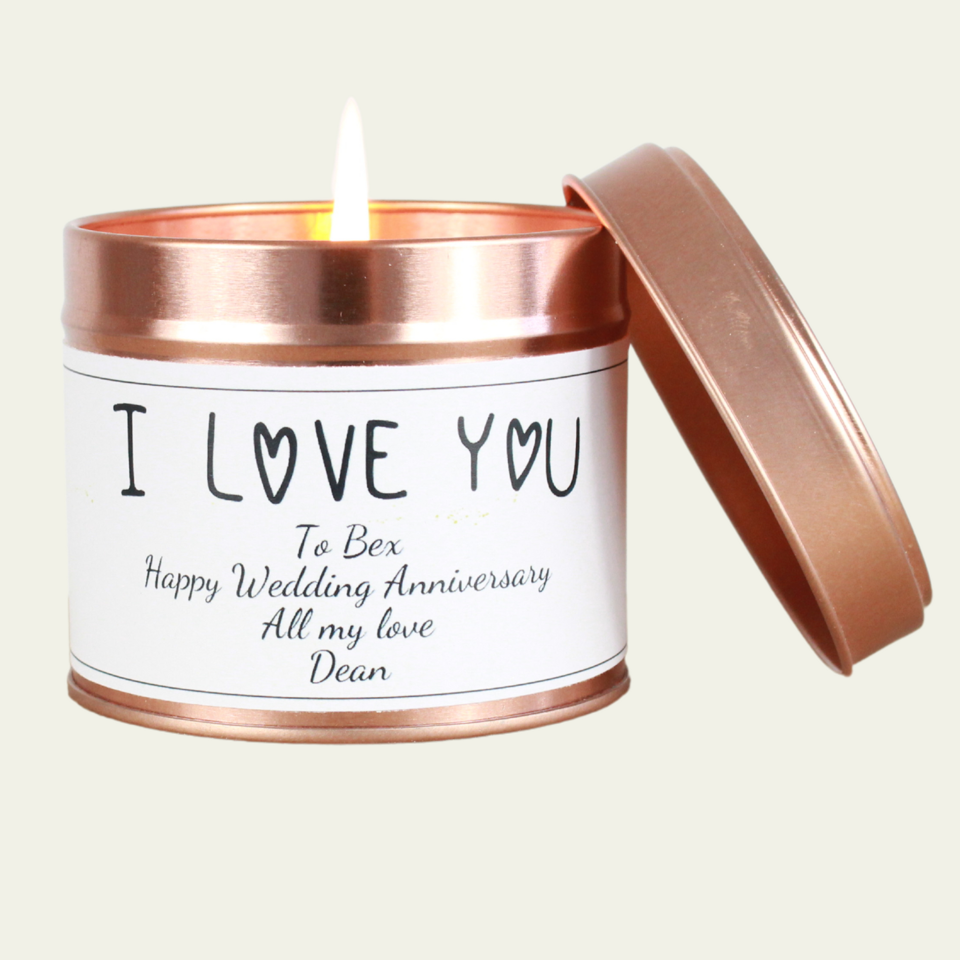 Wedding Anniversary Personalised Candle Gift I Love You - Hideaway Home Fragrances
