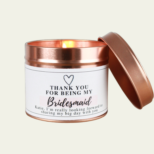Wedding Thank you for Being my Bridesmaid Candle Gift - Hideaway Home Fragrances