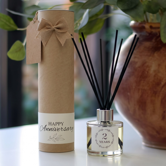 Personalised floral anniversary candle and reed diffuser keepsake gift set ready to give - Hideaway Home Fragrances
