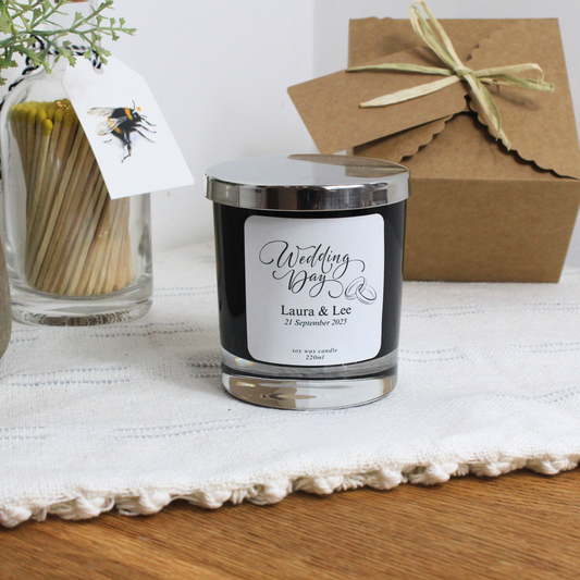 Wedding Day Personalised Candle Featuring Couple’s Names and Date – Hideaway Home Fragrances