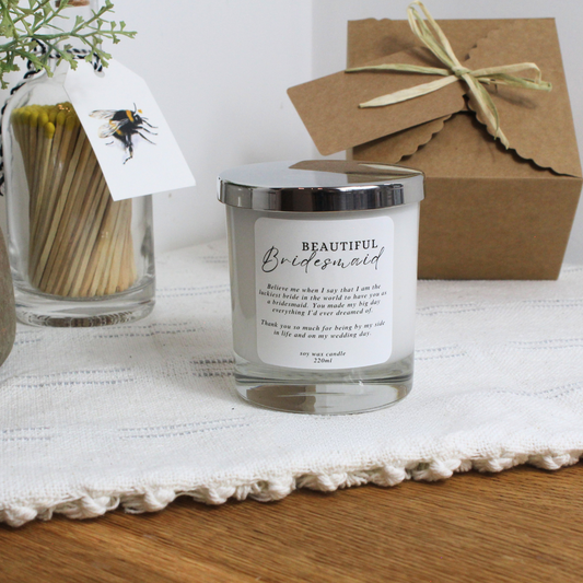 Personalised Bridesmaid Wedding Candle Gift with Thank You Message – Hideaway Home Fragrances