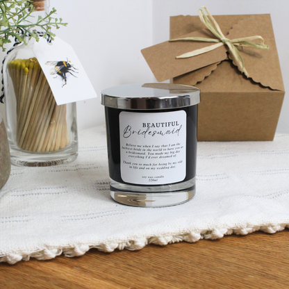 Elegant Keepsake Candle for Beautiful Bridesmaid with Custom Text – Hideaway Home Fragrances
