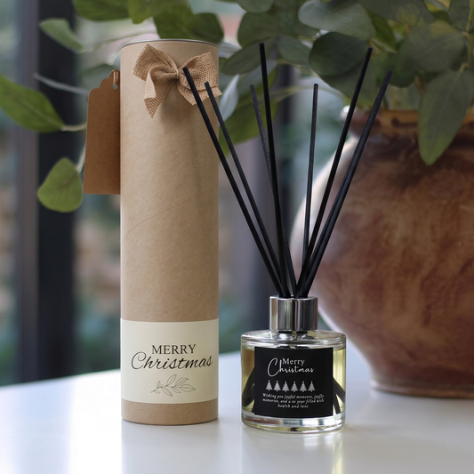 Personalised white tree christmas candle and reed diffuser keepsake gift set ready to give - Hideaway Home Fragrances