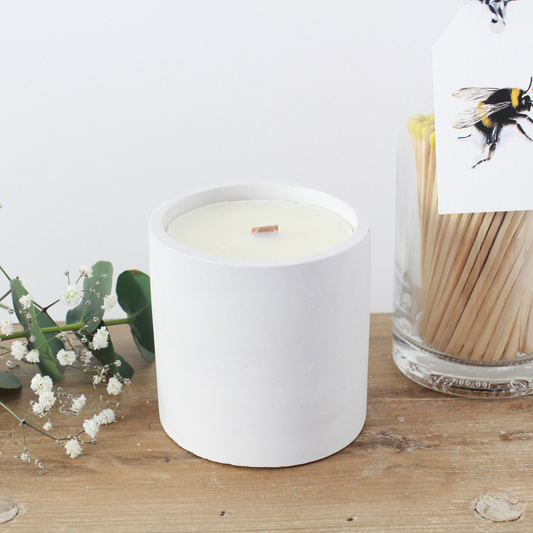 Elegant white reusable concrete pot, adding warmth and sophistication to any space - Hideaway Home Fragrances