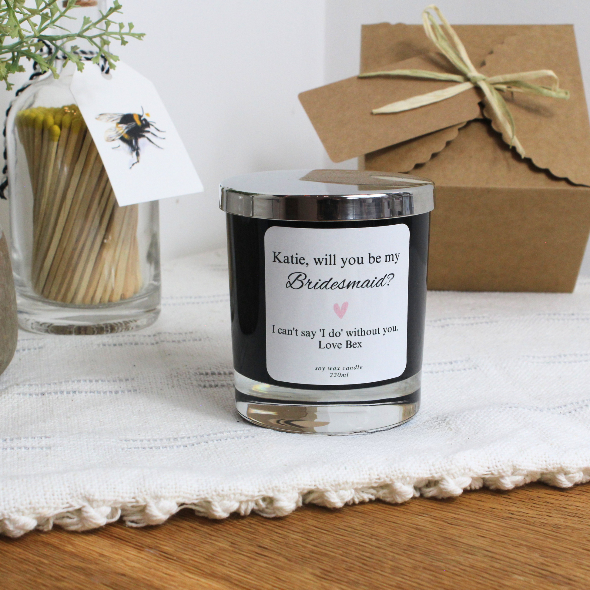 Elegant Bridesmaid Proposal Candle Featuring “I Can’t Say I Do Without You” – Hideaway Home Fragrances