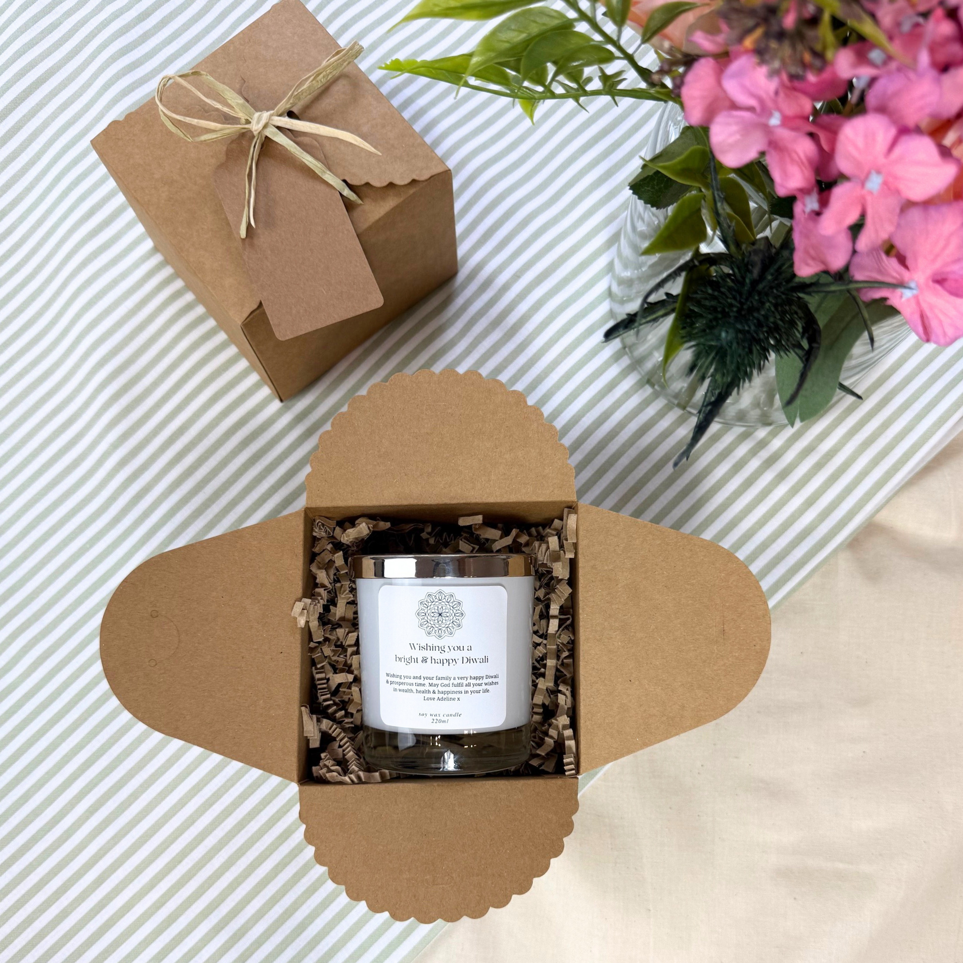 Elegant personalised candle keepsake with custom message for Diwali – Hideaway Home Fragrances