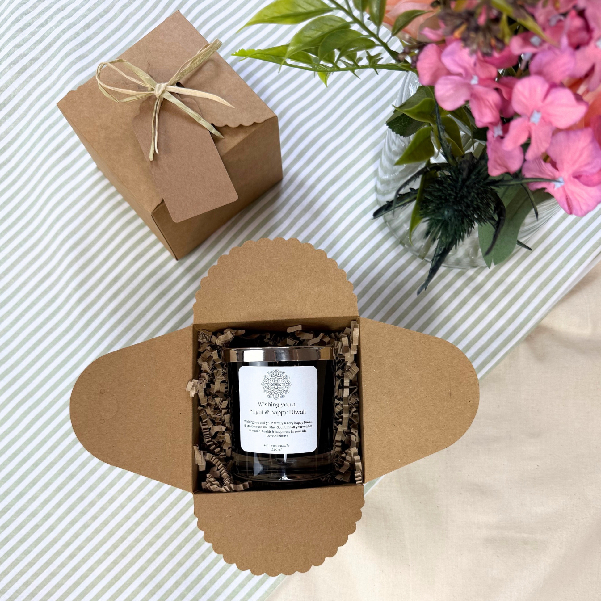Unique Happy & Bright Diwali personalised candle gift to spread joy – Hideaway Home Fragrances