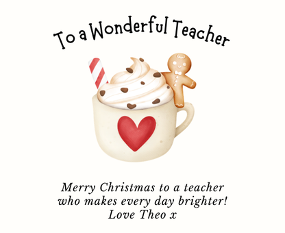Close up of personalised wonderful teacher luxury reed diffuser festive end of term holiday gift - Hideaway Home Fragrances