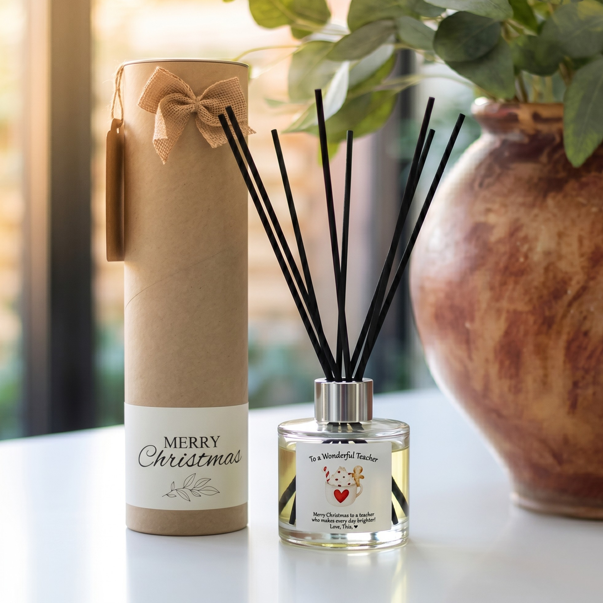 Personalised wonderful teacher christmas candle and reed diffuser keepsake gift set ready to give - Hideaway Home Fragrances