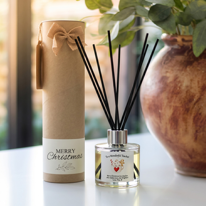 Personalised wonderful teacher christmas candle and reed diffuser keepsake gift set ready to give - Hideaway Home Fragrances