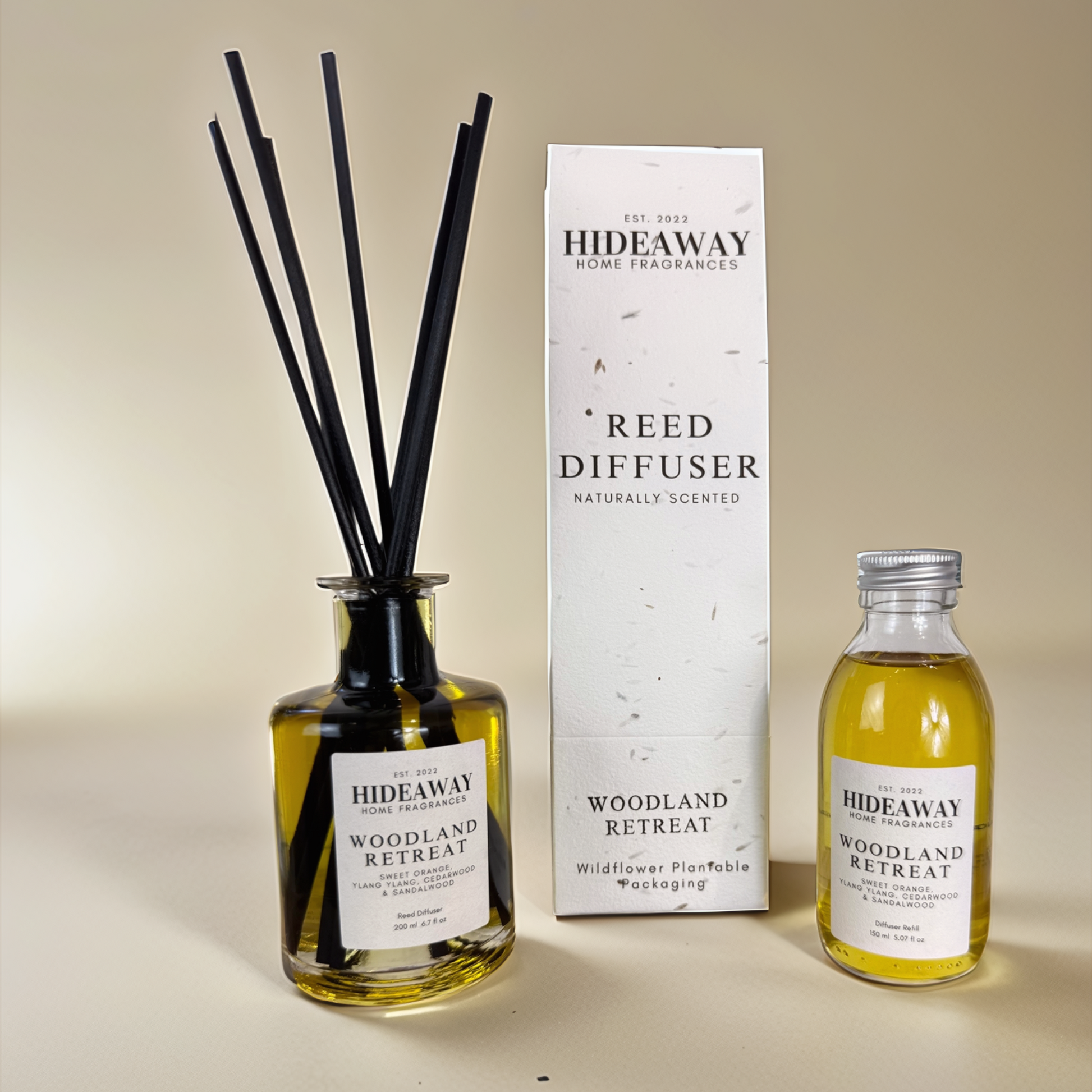 Nature-inspired reed diffuser with citrus and woody essential oils – Hideaway Home Fragrances