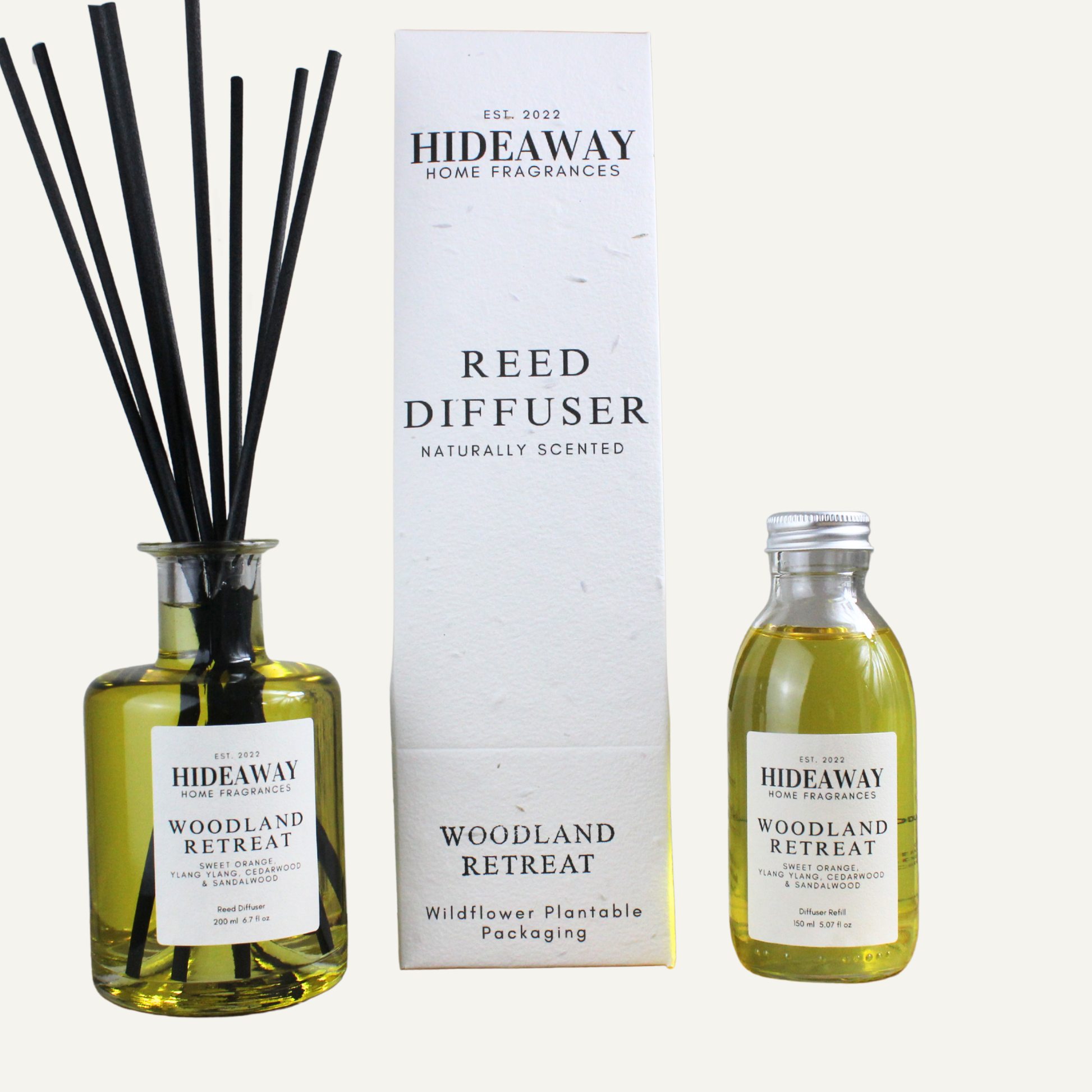 Elegant Sweet Orange and Ylang Ylang Reed Diffuser – Uplifting Floral Grounding Blend Inspired by Woodland Serenity | Hideaway Home Fragrances