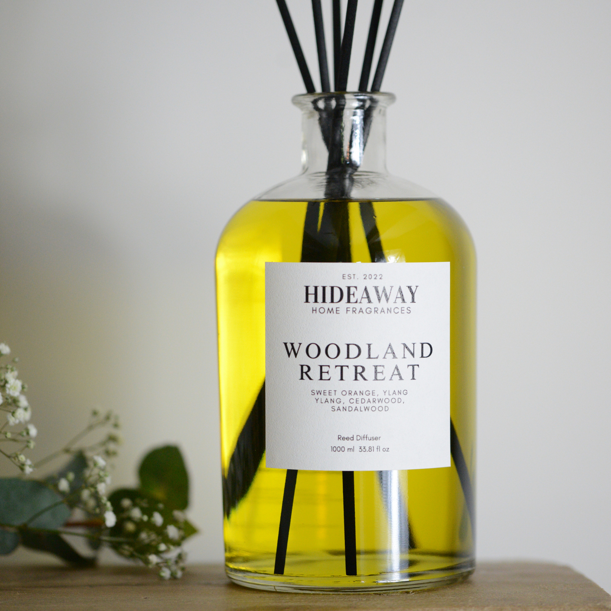 1 Litre Woodland Retreat Reed Diffuser to refresh your mind and calm your spirit - Hideaway Home Fragrances