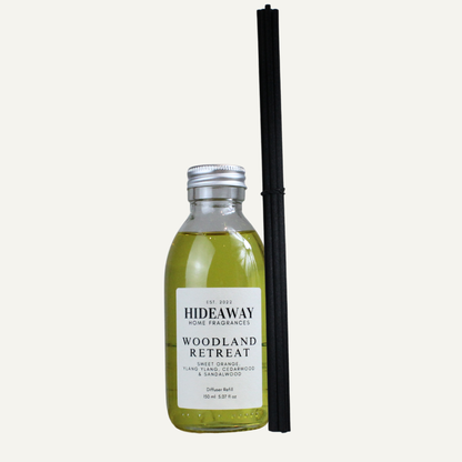Sweet Orange & Ylang Ylang Reed Diffuser Refill – Uplifting Floral Grounding Home Fragrance with Cedarwood and Sandalwood | Hideaway Home Fragrances