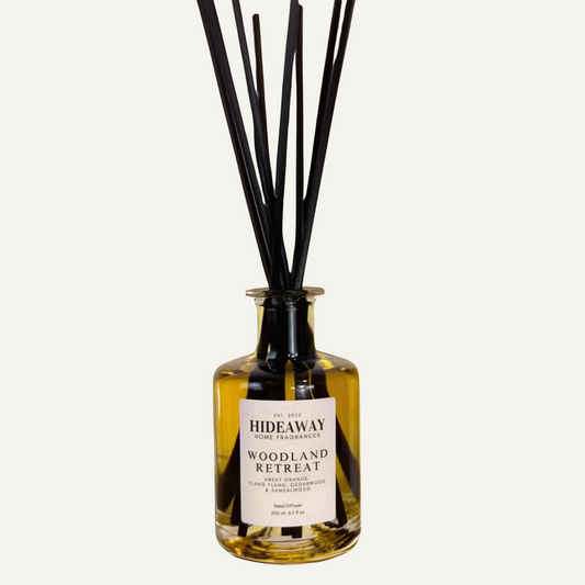 Woodland Retreat Reed Diffuser with sweet orange, ylang ylang, and cedarwood – Hideaway Home Fragrances