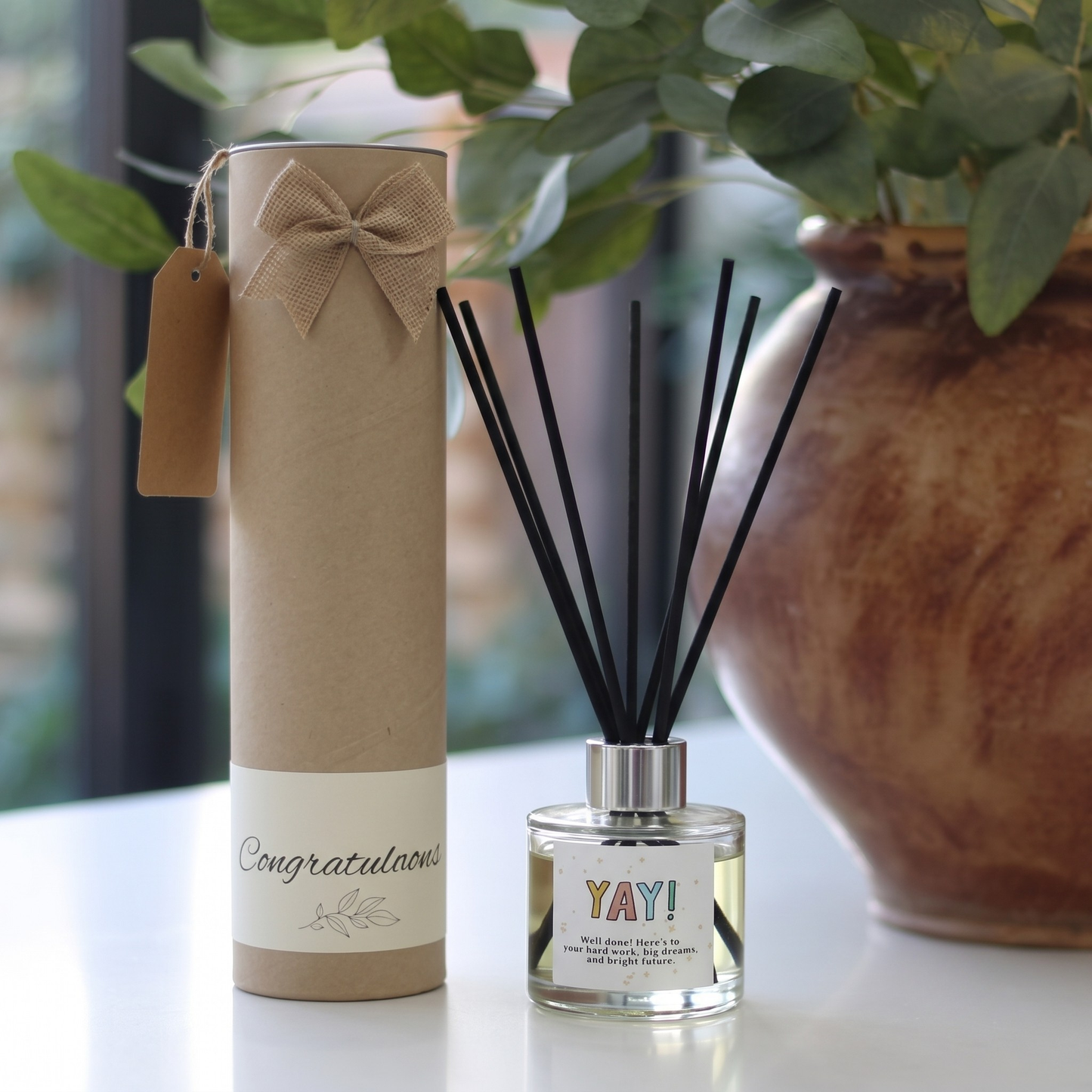 YAY personalised congratulations candle and reed diffuser keepsake gift set ready to give - Hideaway Home Fragrances