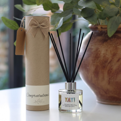 YAY personalised congratulations candle and reed diffuser keepsake gift set ready to give - Hideaway Home Fragrances