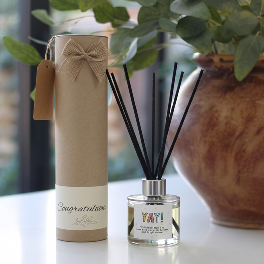 YAY personalised congratulations candle and reed diffuser keepsake gift set ready to give - Hideaway Home Fragrances