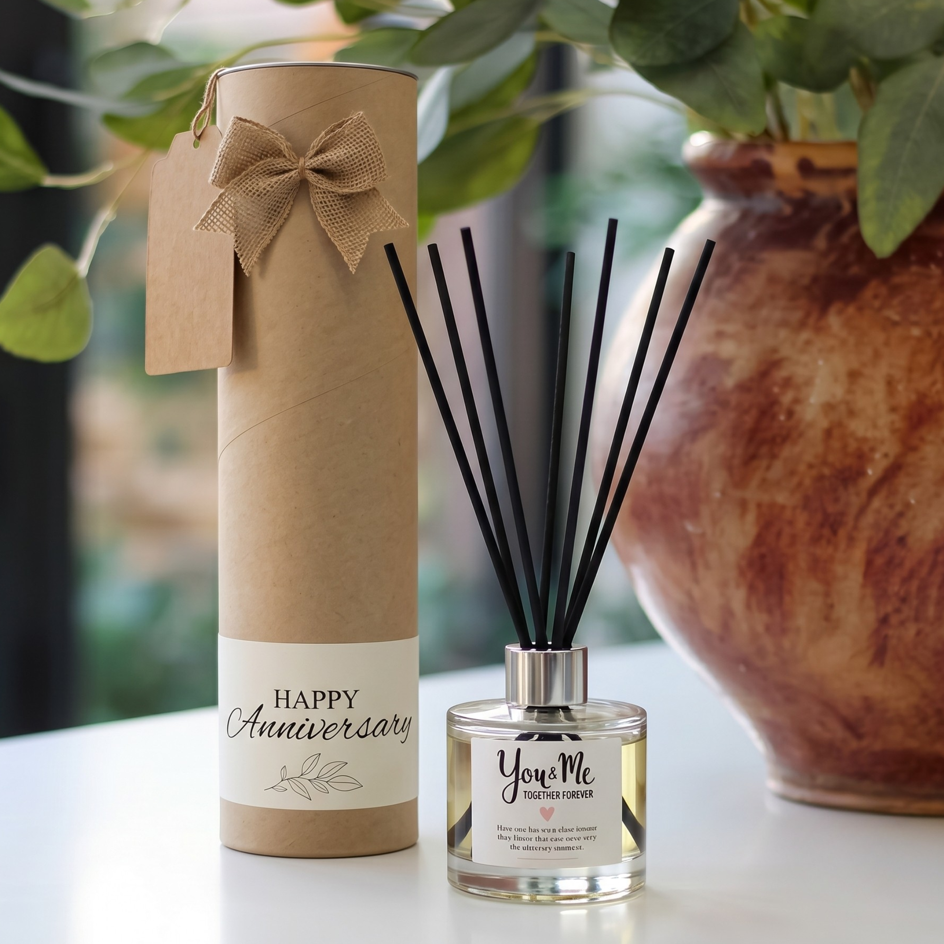 Personalised you and me forever anniversary candle and reed diffuser keepsake gift set ready to give - Hideaway Home Fragrances