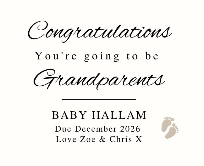 Luxury personalized new grandparents keepsake gift set with a celebratory baby announcement tribute candle and reed diffuser, elegantly boxed by Hideaway Home Fragrances.