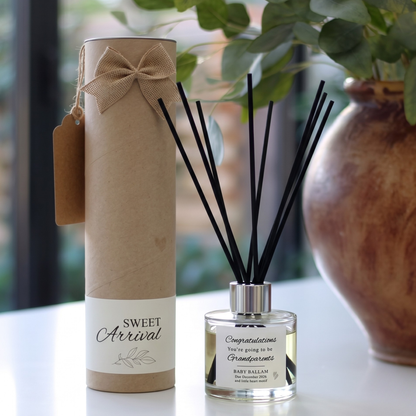 Personalised "You're Going To Be Grandparents" candle and luxury reed diffuser keepsake gift set, beautifully packaged and ready to gift by Hideaway Home Fragrances.