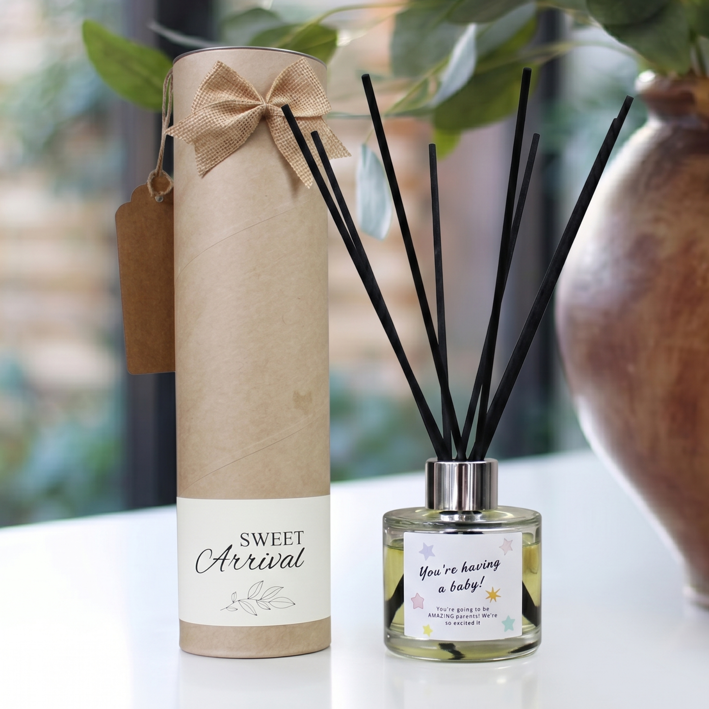 Personalised "You're Having A Baby" candle and luxury reed diffuser keepsake gift set, beautifully packaged and ready to gift by Hideaway Home Fragrances.