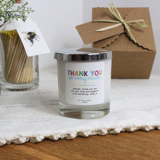 Thank You So Very Much Personalised Candle – Appreciation Gift by Hideaway Home Fragrances