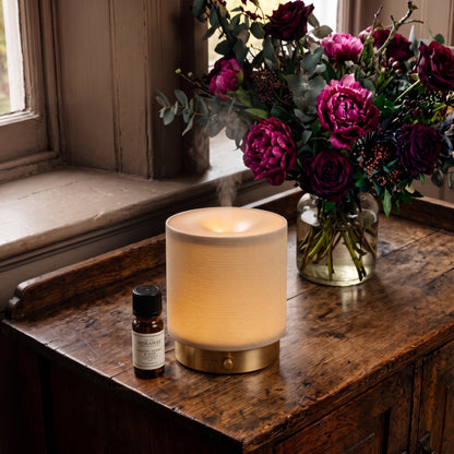 Fragrance notes breakdown for Hideaway Home Fragrances velvet peony and oud fragrance oil featuring Taif rose, lush peony, smoky agarwood oud, and sweet praline.