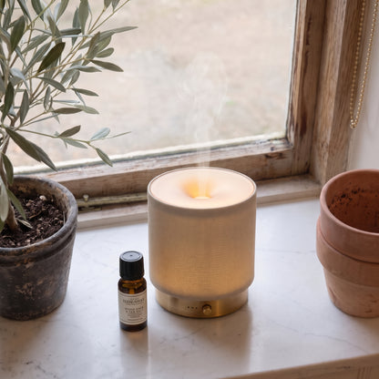 Fragrance notes breakdown for Hideaway Home Fragrances wood sage and sea salt fragrance oil featuring citrus bergamot, fresh sea salt, earthy sage, and warm cedarwood.