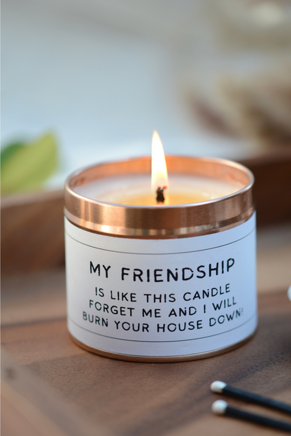 Funny Motivational Candle Gift - My Friendship Forget it & I'll Burn Your House Down - Hideaway Home Fragrances