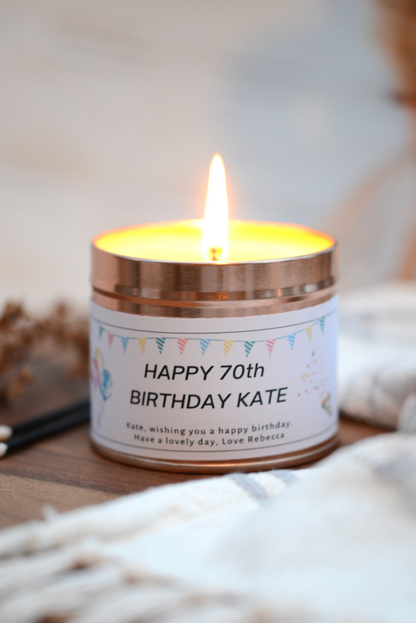 Happy 70th Birthday - Personalised Candle Gift - Hideaway Home Fragrances
