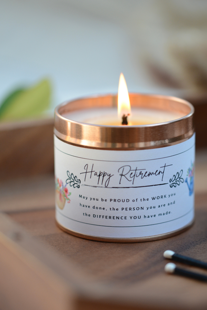 Happy Retirement Proud of the work you have done - Personalised Candle Gift - Hideaway Home Fragrances