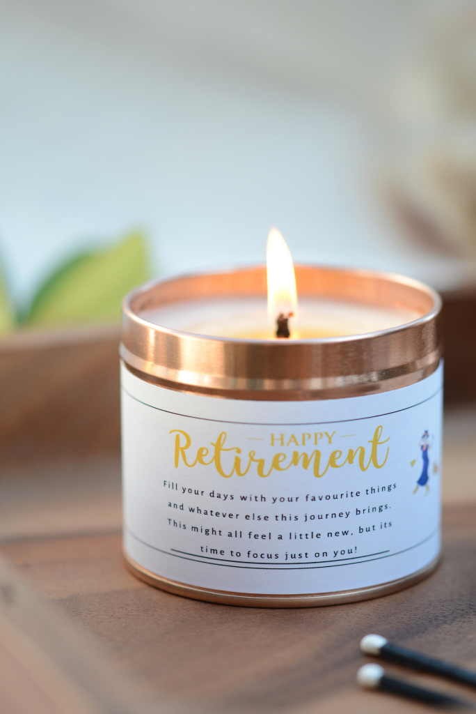 Happy Retirement Gift - Personalised Candle Gift - Hideaway Home Fragrances