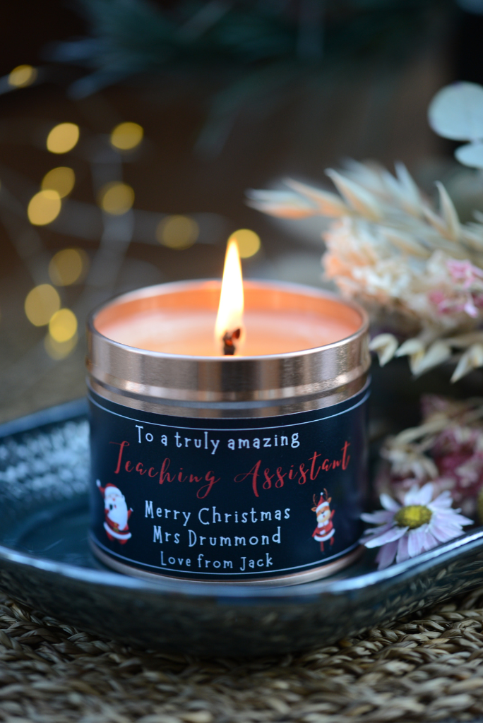 Merry Christmas Teaching Assistant - Personalised Candle Gift - Hideaway Home Fragrances