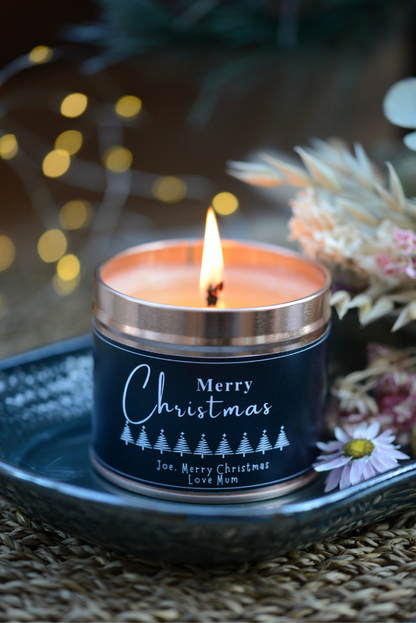 Merry Christmas - Tree Design - Personalised Candle Gift - Hideaway Home Fragrances