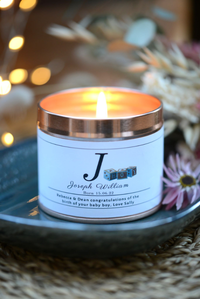 New Baby Boy - Personalised Candle Gift - Hideaway Home Fragrances
