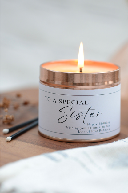 A Special Sister Personalised Candle Gift - Hideaway Home Fragrances