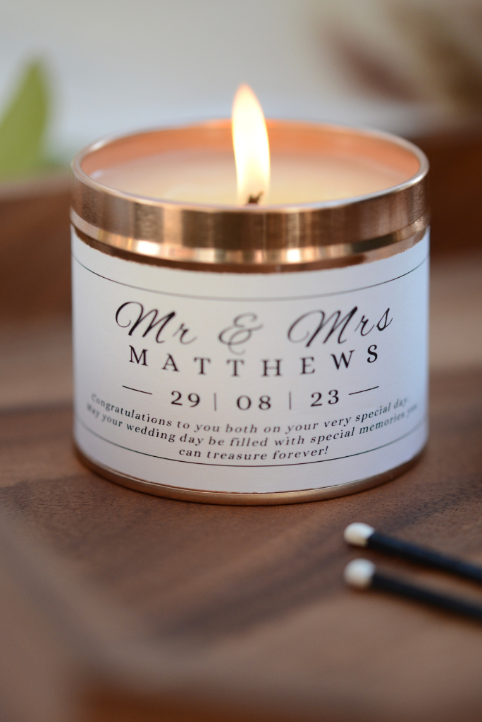 Beautiful Wedding Gift for Couple Personalised Candle Gift - Hideaway Home Fragrances