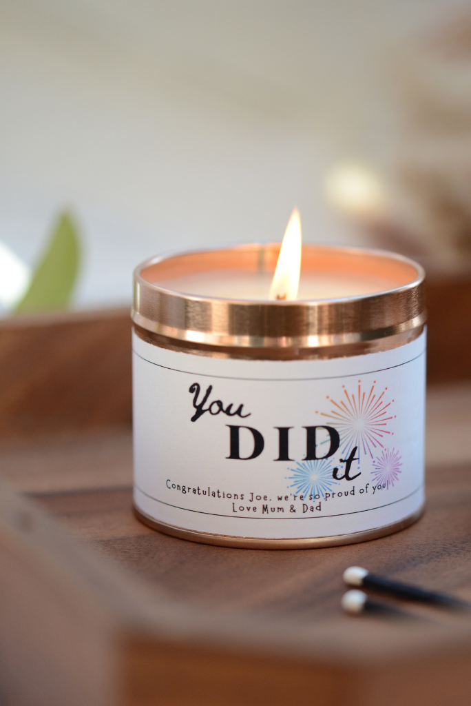 You did it Congratulations - Personalised Candle Gift - Hideaway Home Fragrances